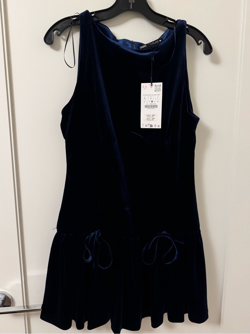 NWT: Zara Deep Blue Velvet Dress Size L
